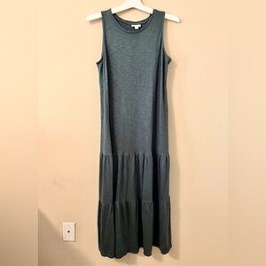 J. Jill Fatigue Green Tiered Sleeveless Midi Maxi Dress Womens size small petite